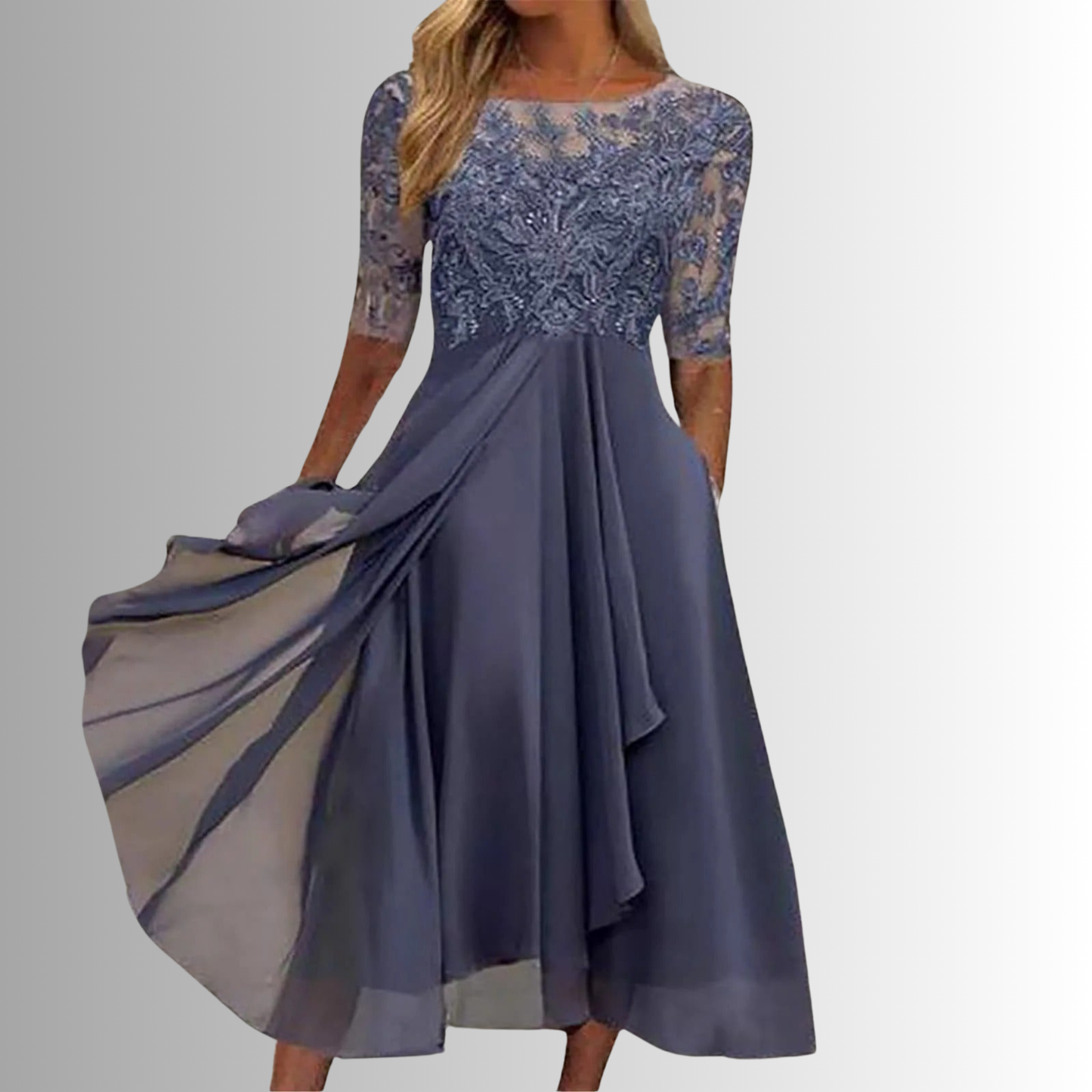 Feminine Lace Trim Fit and Flare Midi Dress