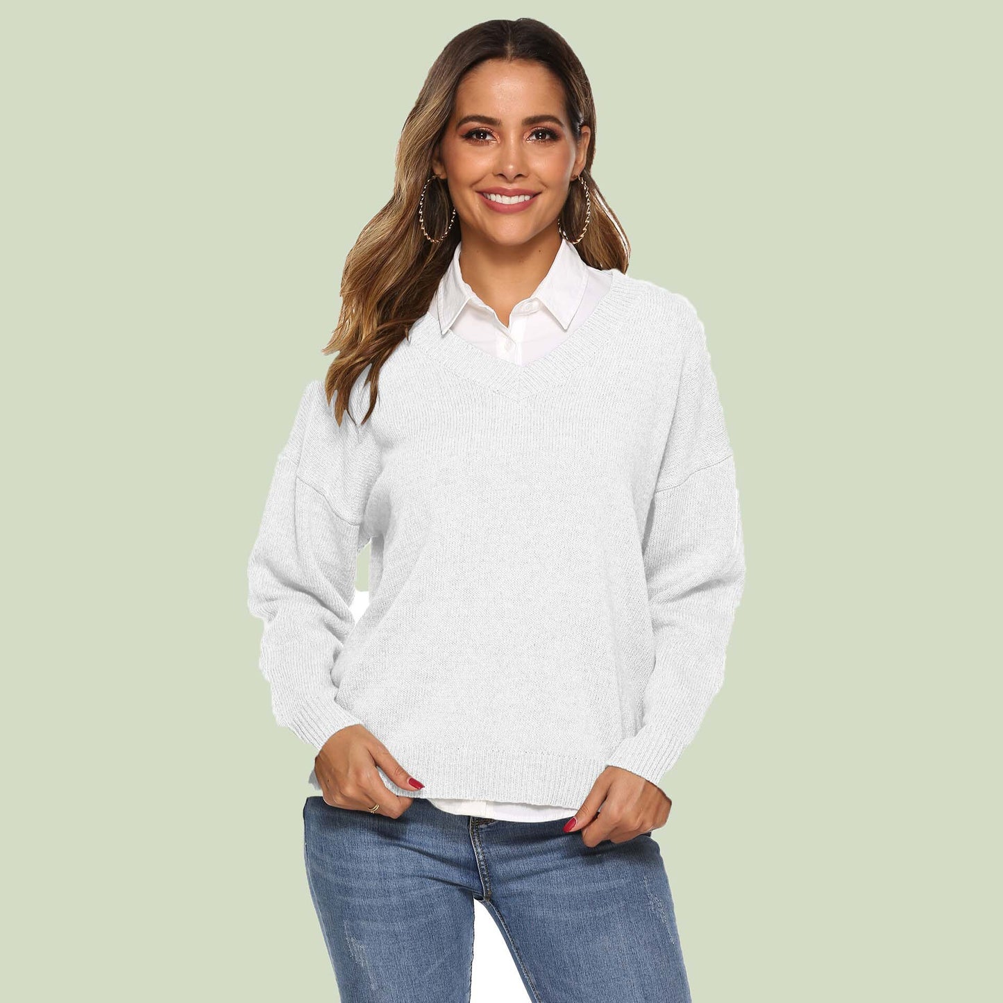 Cozy Women's V-Neck Sweater Long Sleeve Soft