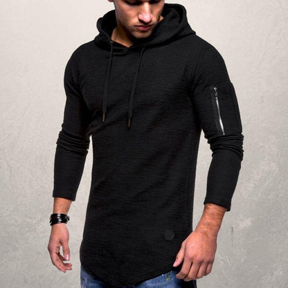 Men's Fleece Hoodie with Zip Pocket and Adjustable Fit