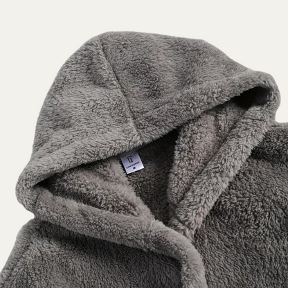 Soft Gray Men's Hooded Fleece Bathrobe with Pockets