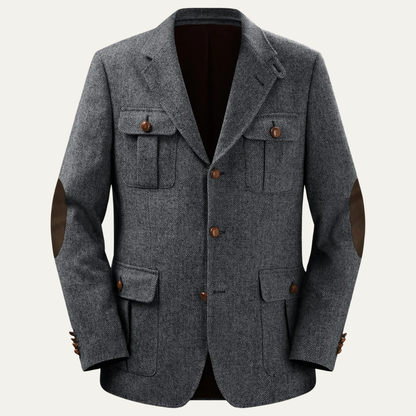 Classic Mens Wool Blazer with Leather Elbow Patches - Nocini