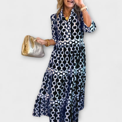 Chic Midi Dress with Metal Link Print