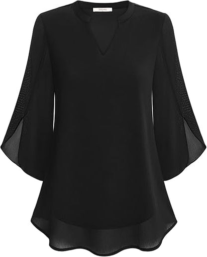 Ladies' Flowy Chiffon Ruffle Blouse