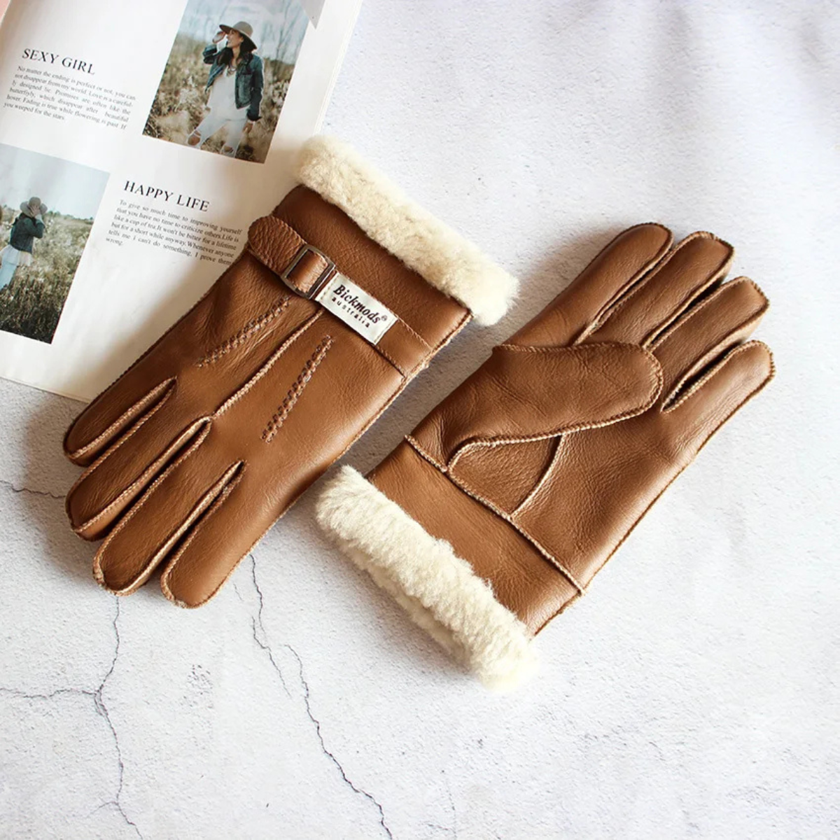 Warm Sheepskin Men's Winter Leather Gloves