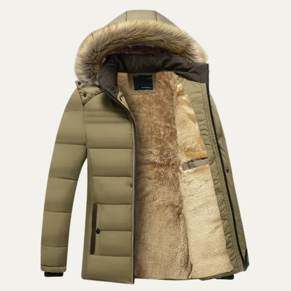 Warm Men's Fur Lined Hooded Winter Jacket