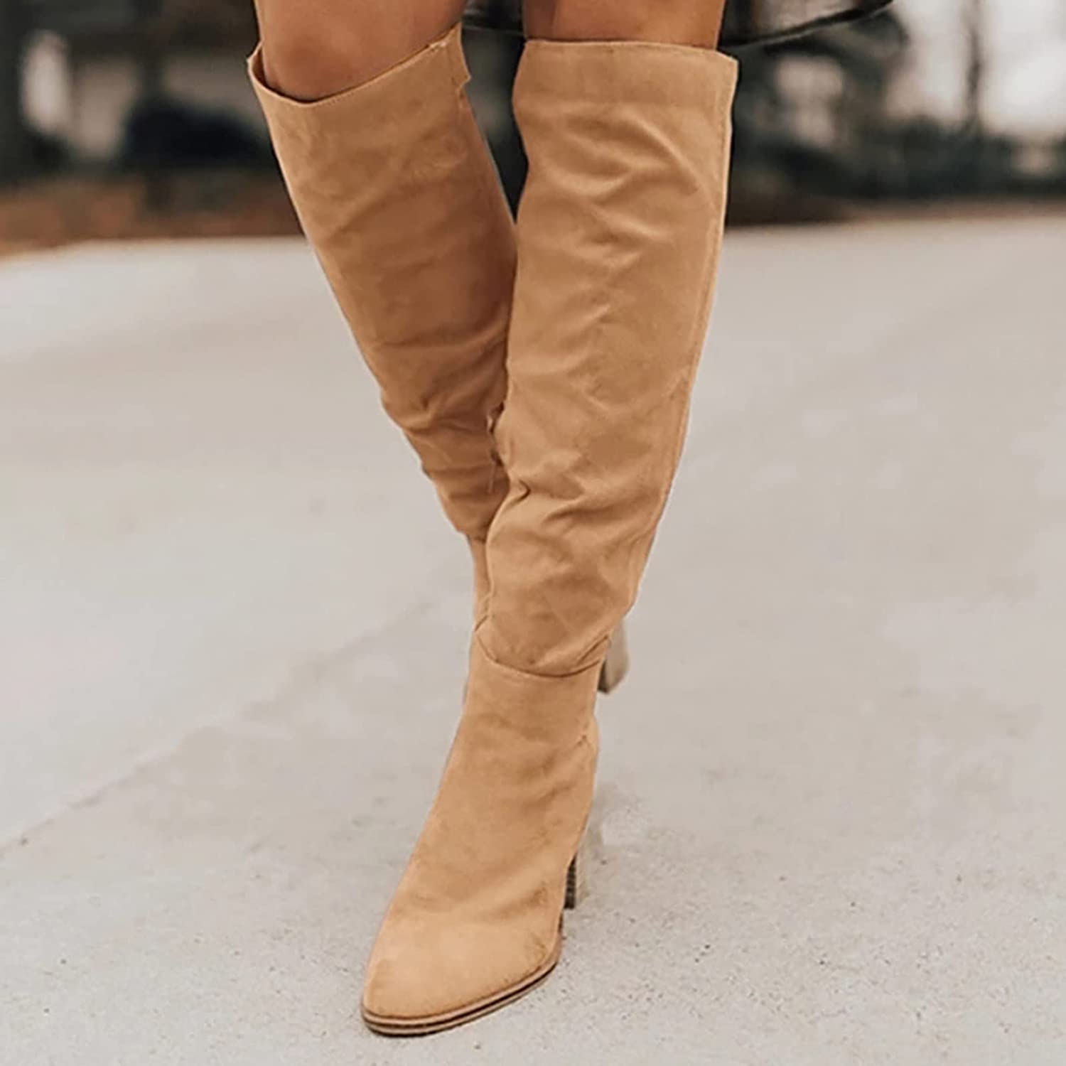 Ladies Tall Suede Boots - Pointed Toe - Low Heel - Nocini
