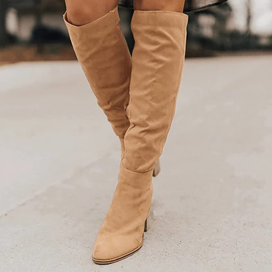 Ladies Tall Suede Boots - Pointed Toe - Low Heel - Nocini