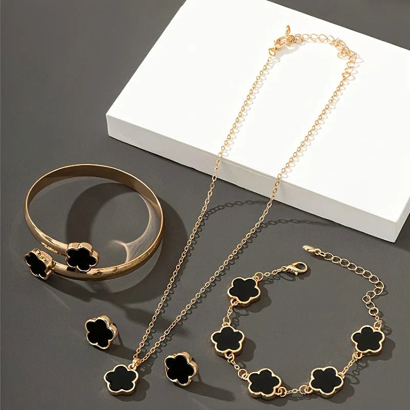 Floral 3-Piece Jewelry Set Necklace Earrings Bracelet
