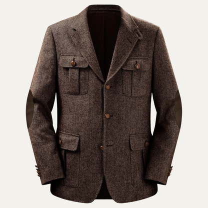Classic Mens Wool Blazer with Leather Elbow Patches