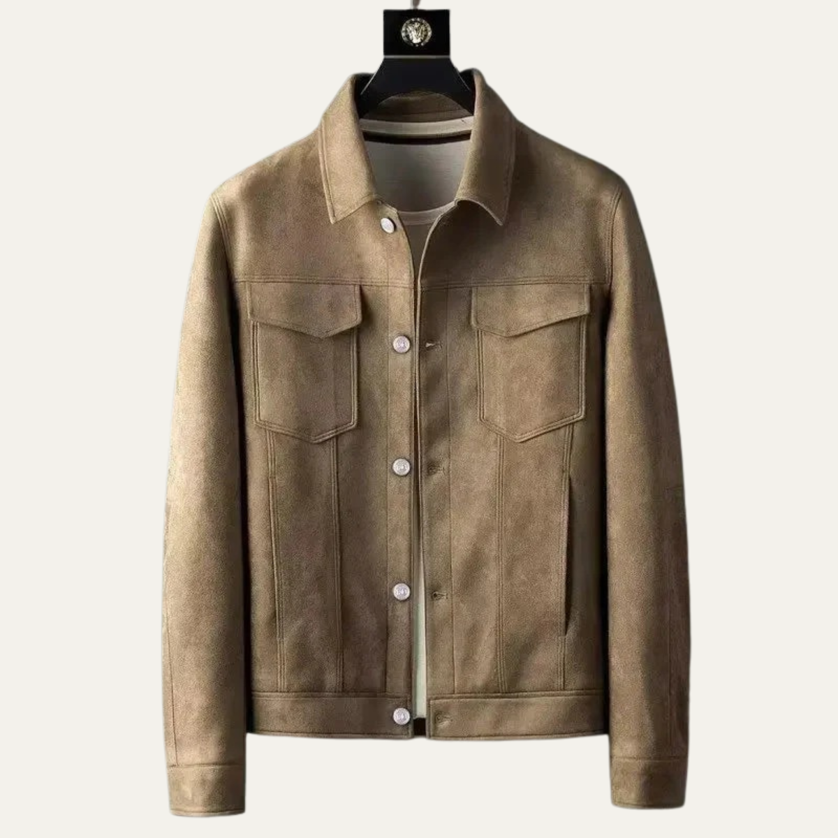 Brown Leather Men's Casual Button Jacket