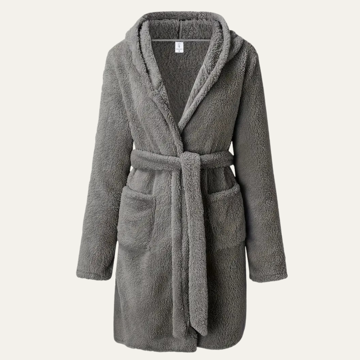 Soft Gray Men's Hooded Fleece Bathrobe with Pockets - Nocini