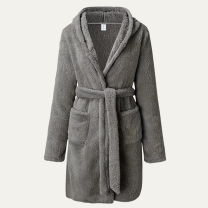 Soft Gray Men's Hooded Fleece Bathrobe with Pockets - Nocini