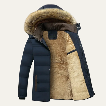 Warm Men's Fur Lined Hooded Winter Jacket