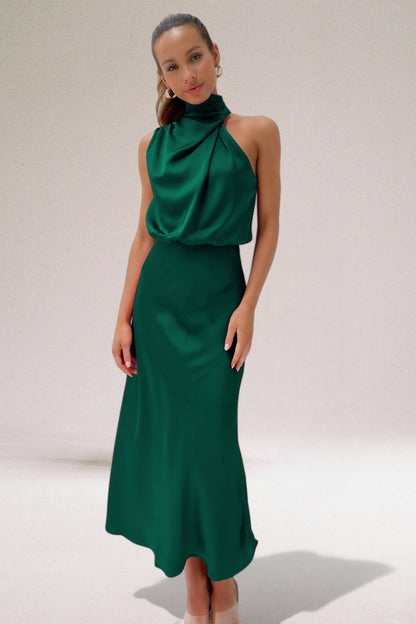 Luxurious Satin Halter Neck Evening Dress