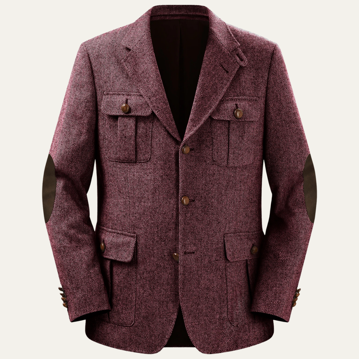 Classic Mens Wool Blazer with Leather Elbow Patches