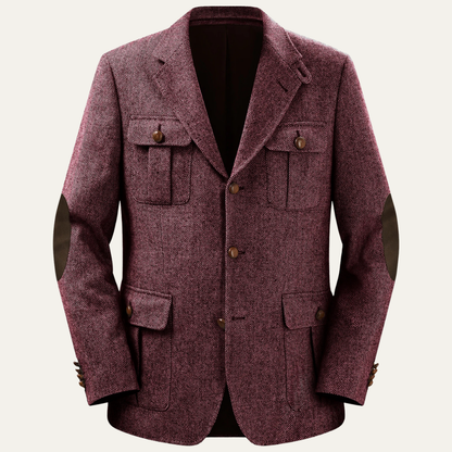 Classic Mens Wool Blazer with Leather Elbow Patches