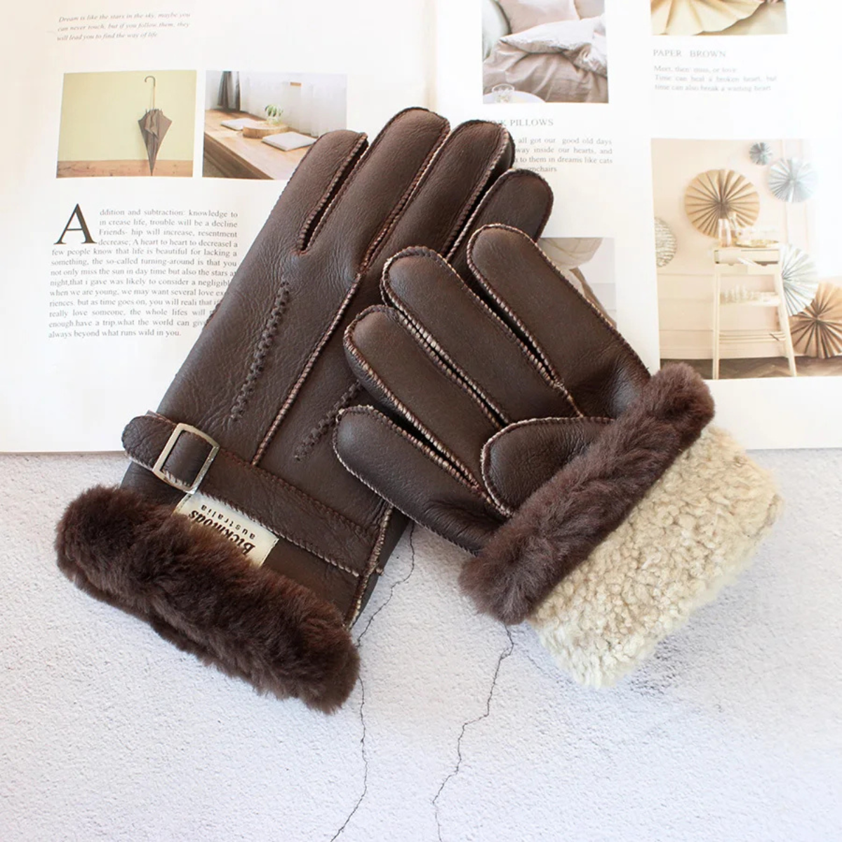 Warm Sheepskin Men's Winter Leather Gloves