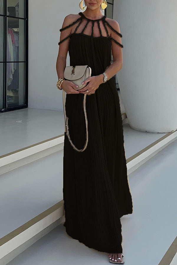 Loose Fit Summer Maxi Dress with Braided Halter Neck