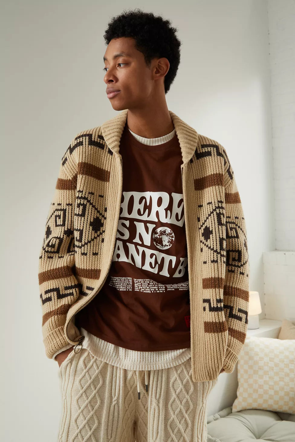 Classic Cable Knit Men's Cardigan with Zipper - Olytrend