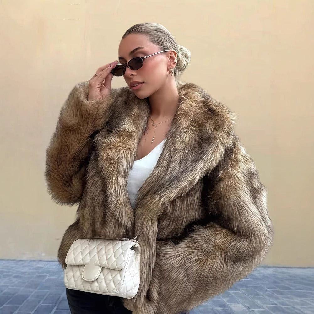 Luxurious Faux Fur Long Coat | Wrap Shawl Collar