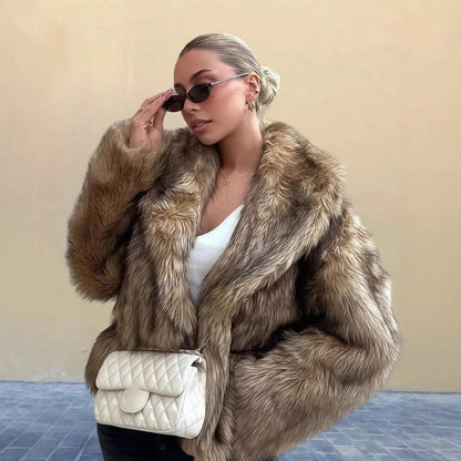 Luxurious Faux Fur Long Coat | Wrap Shawl Collar