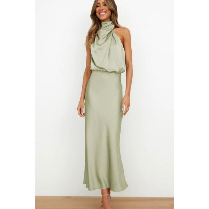 Ladies Luxury Strap Satin Evening Dress - Nocini