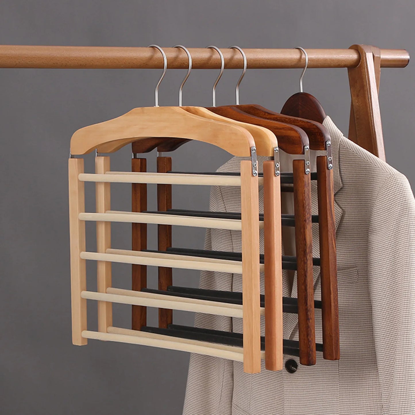 Contemporary Walnut Wood Multi-Bar Pant Hanger