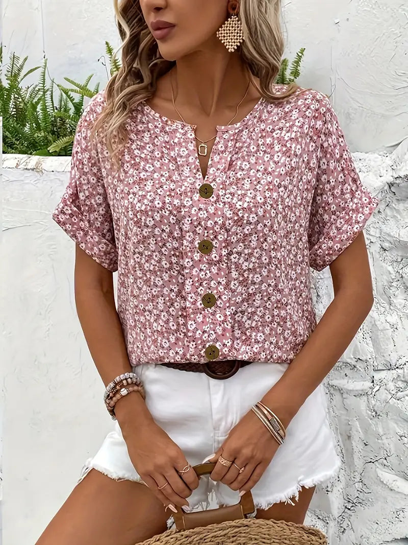 Ladies' Pretty Floral Short Sleeve Shirt