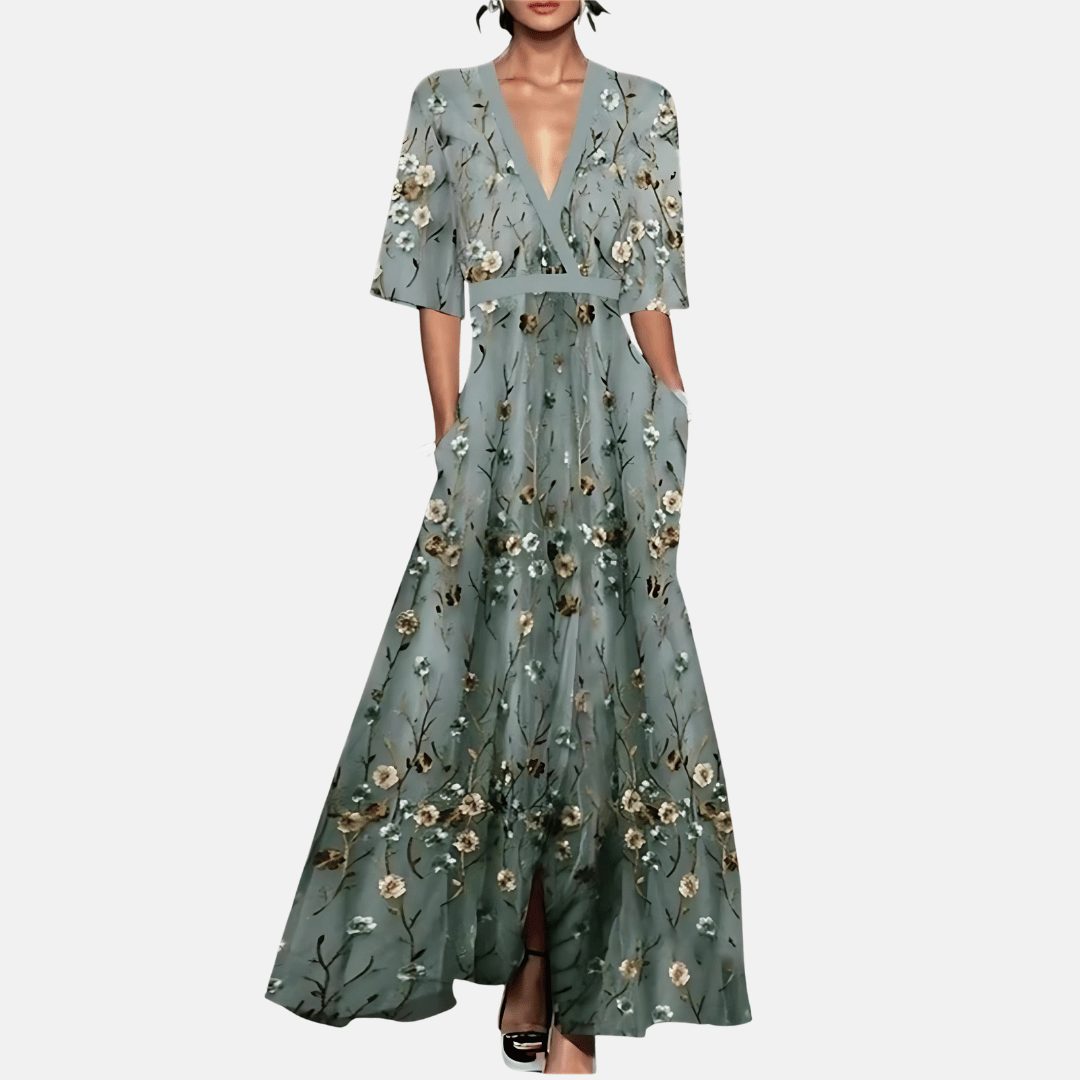 Ladies Beautiful Flower Long Dress - Olytrend