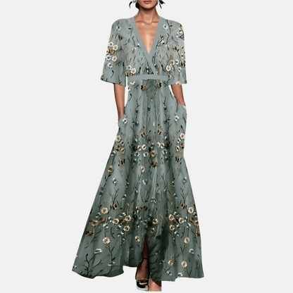 Ladies Beautiful Flower Long Dress - Olytrend