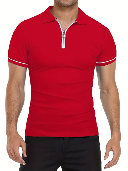 Men's Slim Fit Polo Shirt Short Sleeve Half Zip