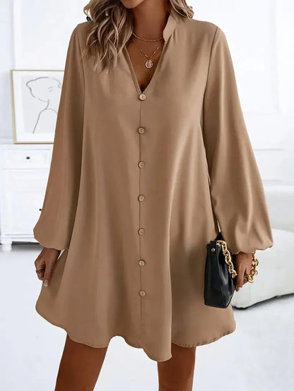 Casual Long Sleeve V Neck Women's Shirt Dress