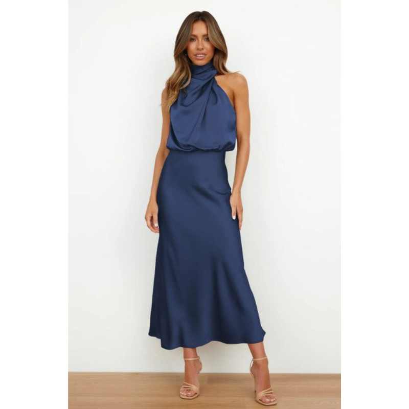 Ladies Luxury Strap Satin Evening Dress