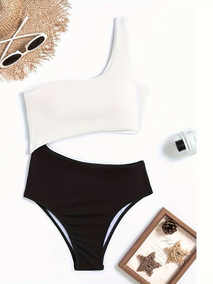 Women's Slim Fit High Leg Swimsuit with Ribbed Texture
