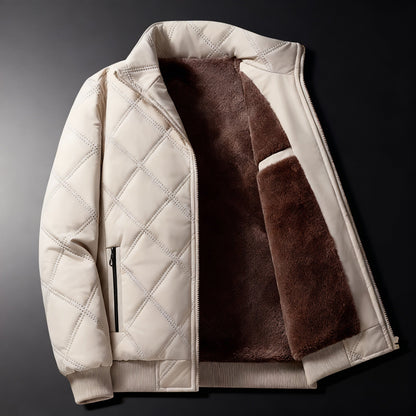 Quilted Bomber Jacket with Stand Collar