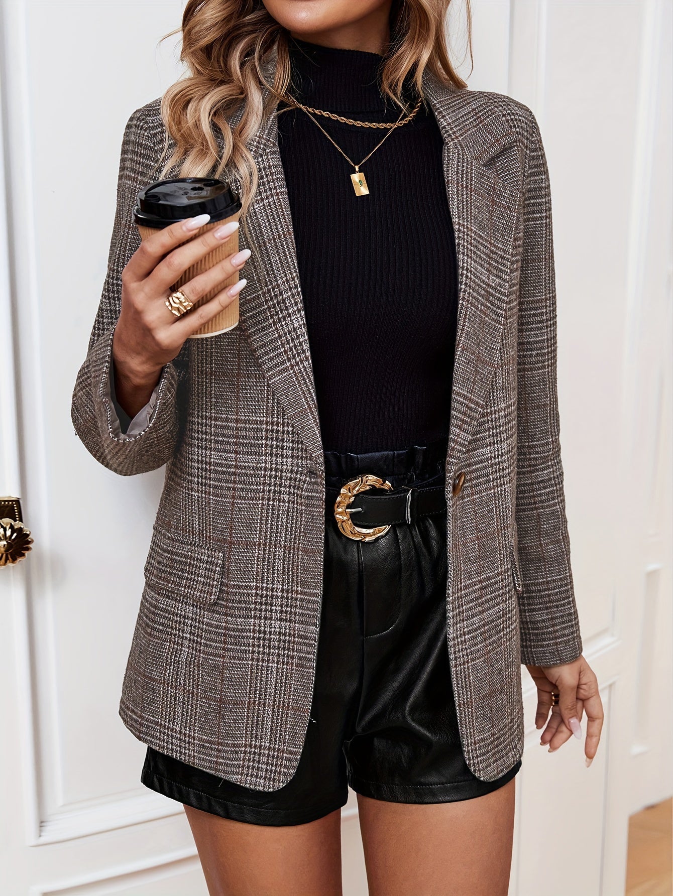 Classic Fit Checked Office Jacket for Women - Nocini