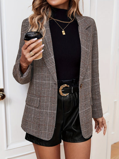 Classic Fit Checked Office Jacket for Women - Nocini