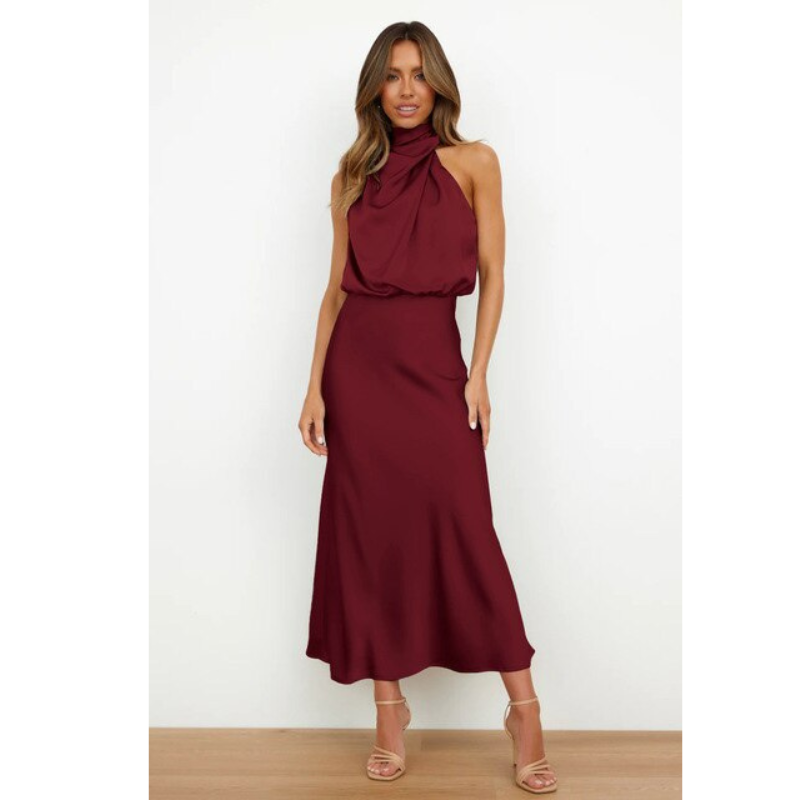 Ladies Luxury Strap Satin Evening Dress