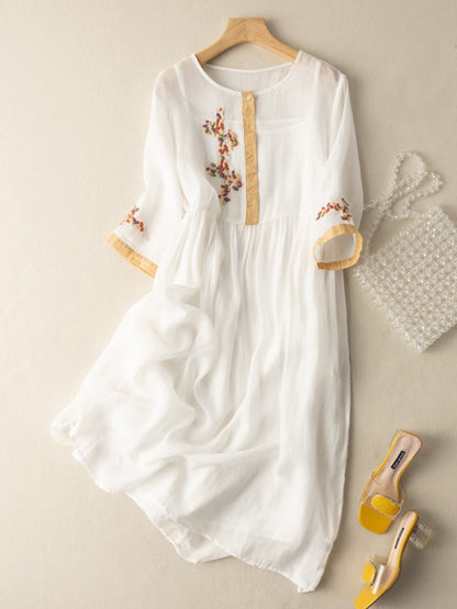 Chic Embroidered Casual Midi Dress