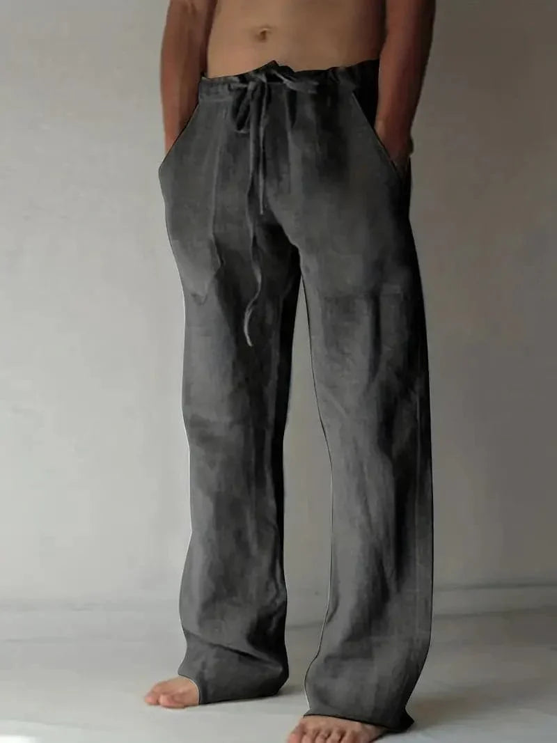 Comfortable Linen Blend Casual Drawstring Trousers