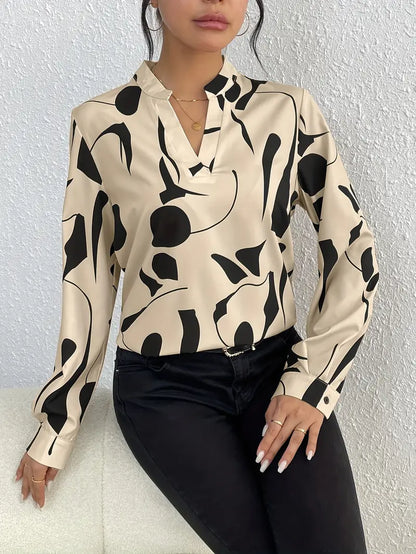 Women's Relaxed Fit V-Neck Long Sleeve Blouse