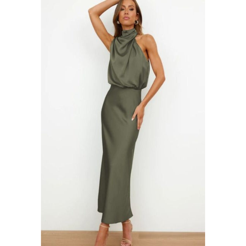 Ladies Luxury Strap Satin Evening Dress