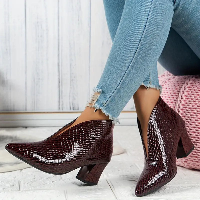 Ladies' High Heel Ankle Boots with Animal Print Detail - Nocini