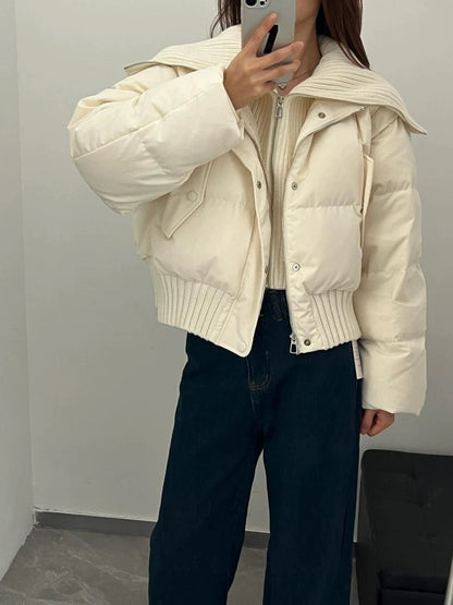 Warm Quilted Down Jacket | Oversized High Neck Coat