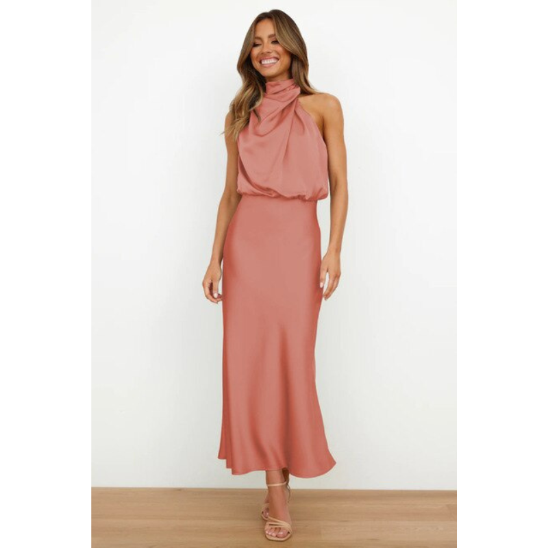 Ladies Luxury Strap Satin Evening Dress