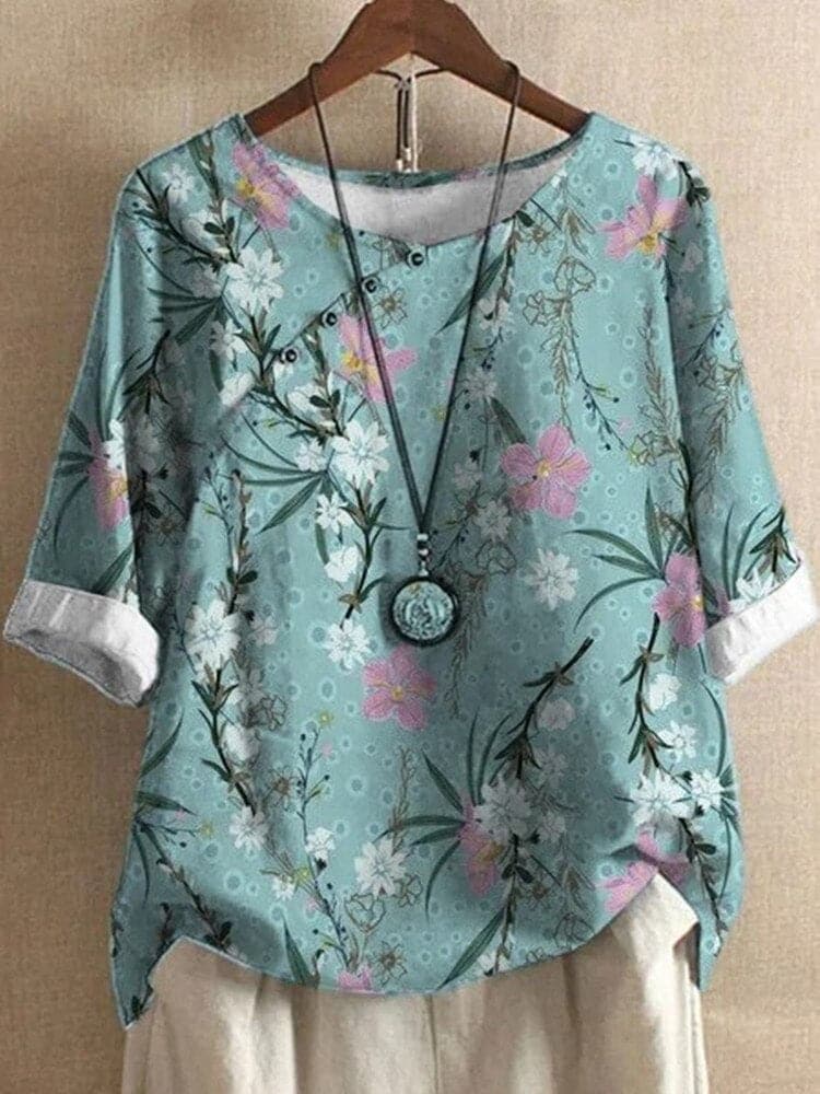 Casual Floral Women's Blouse with Button Front