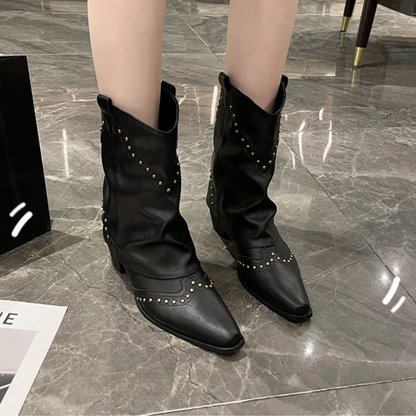 Decorative Buckle Cowboy Boots