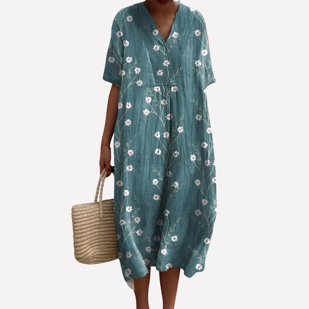 Pretty V Neck Short Sleeve Summer Dress