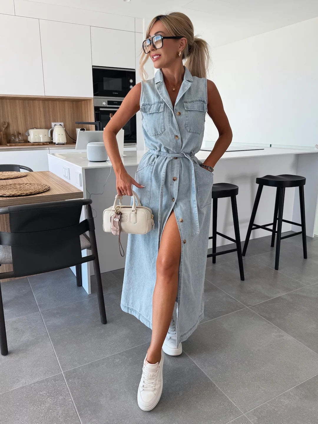 Ladies Fashionable Long Denim Maxi Dress - Nocini