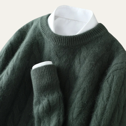 Soft Men's Cable Knit Cashmere Crew Neck Sweater